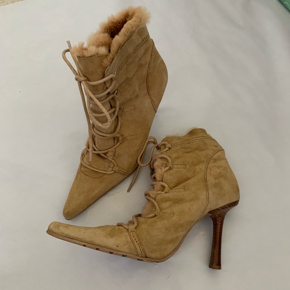 ALDO fur laced up heeled boots